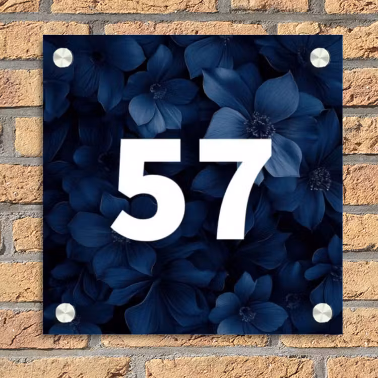 Blauwe bloemen - Traditioneel Naambord Vierkant klein -sfeer1
