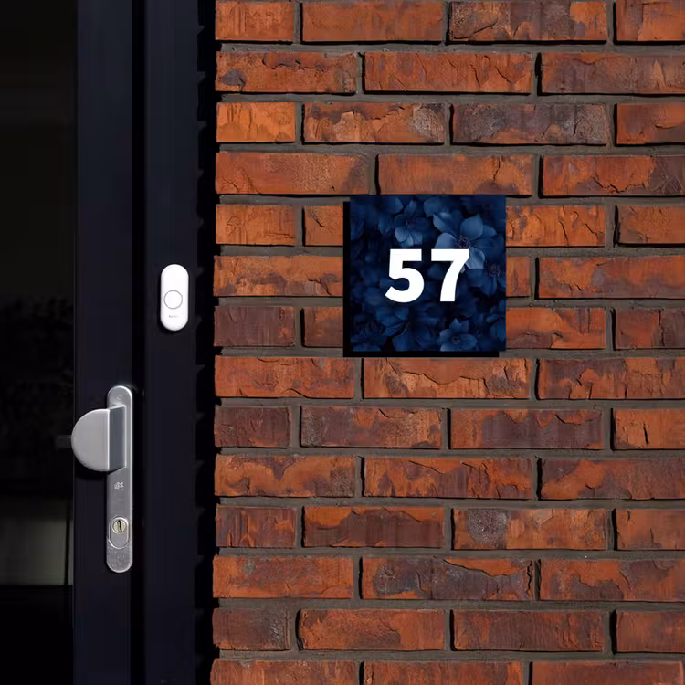 Blauwe bloemen - Traditioneel Naambord Vierkant klein -sfeer1-XS