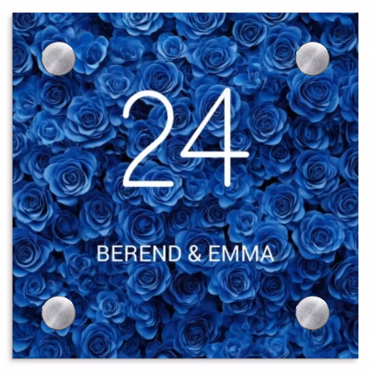 Blauwe rozen - Klassiek Naambord Vierkant klein -3d