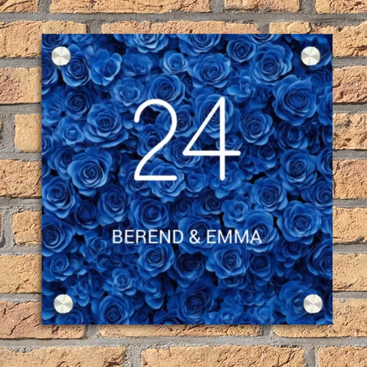 Blauwe rozen - Klassiek Naambord Vierkant klein -sfeer1