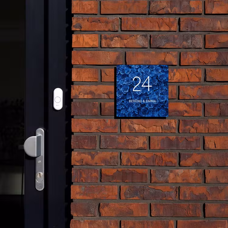 Blauwe rozen - Klassiek Naambord Vierkant klein -sfeer1-XS