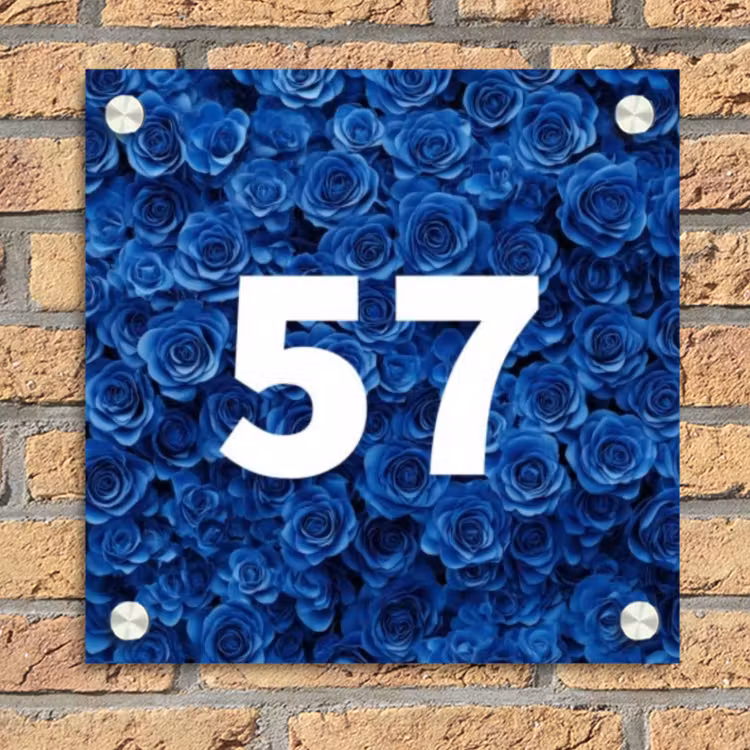 Blauwe rozen - Traditioneel Naambord Vierkant klein -sfeer1
