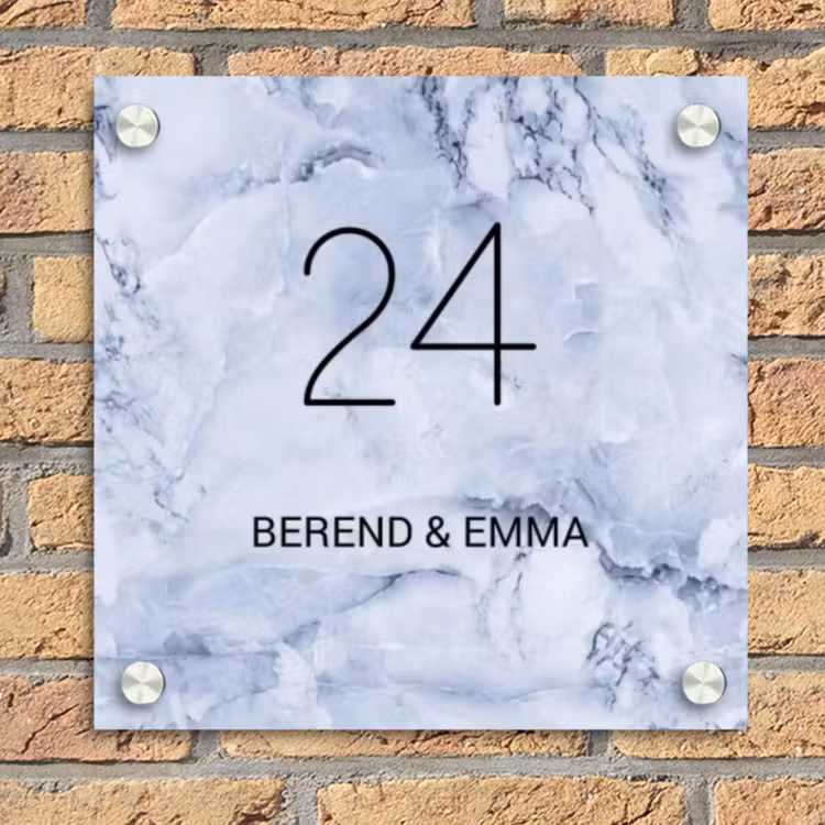 Blauw marmer - Klassiek Naambord Vierkant klein -sfeer1