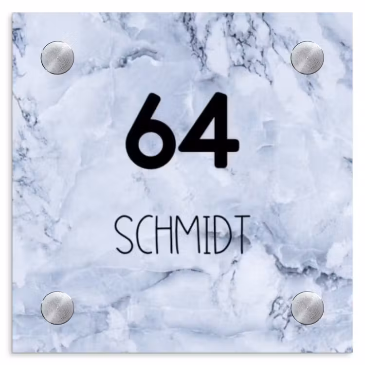 Blauw marmer - Modern Naambord Vierkant klein -3d