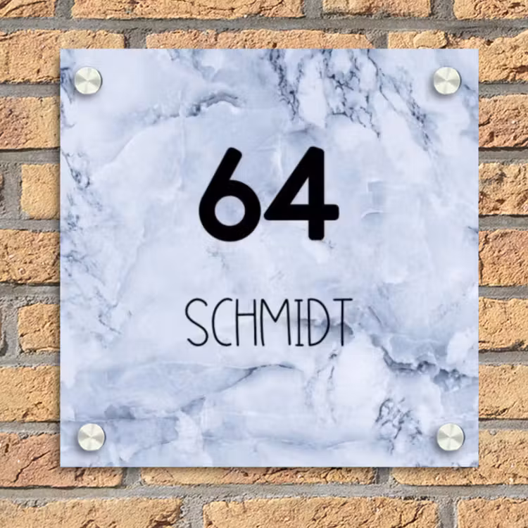 Blauw marmer - Modern Naambord Vierkant klein -sfeer1