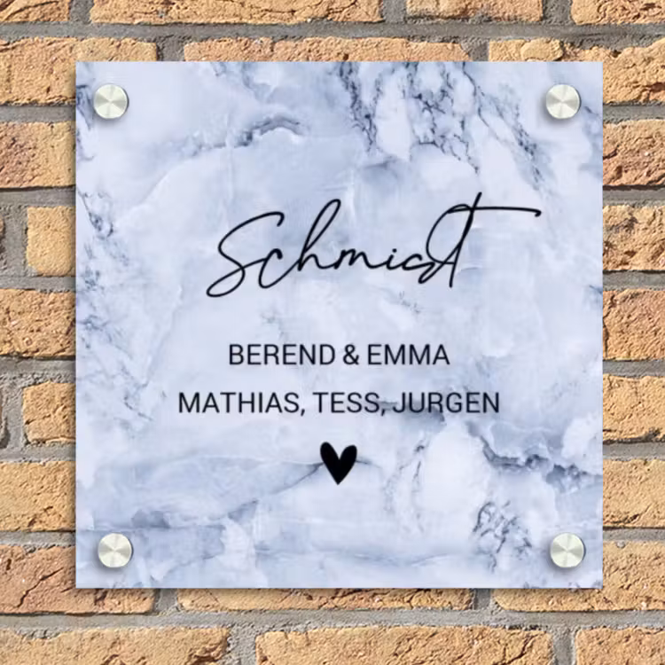 Blauw marmer - Sierlijk Naambord Vierkant klein -sfeer1