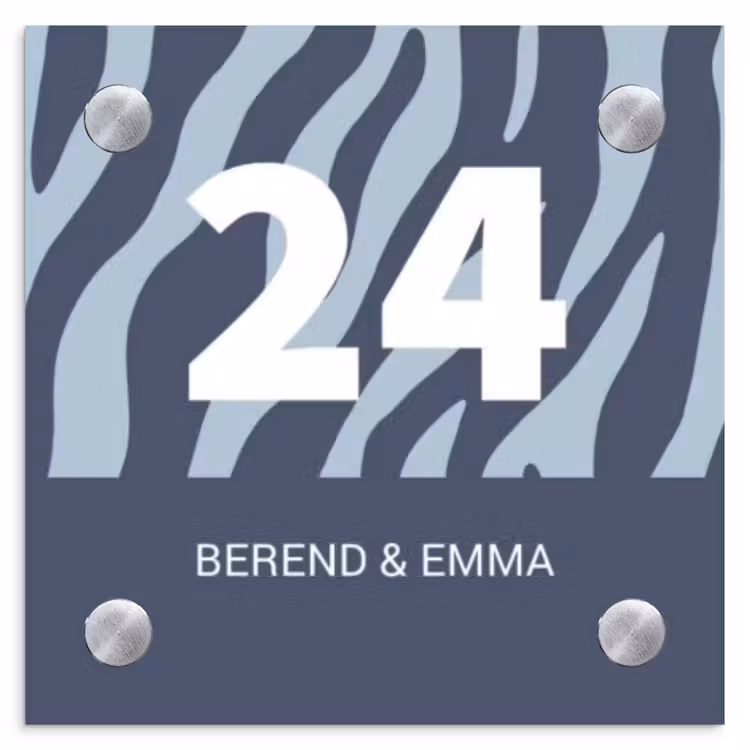 Blauw zebra - Klassiek Naambord Vierkant klein -3d
