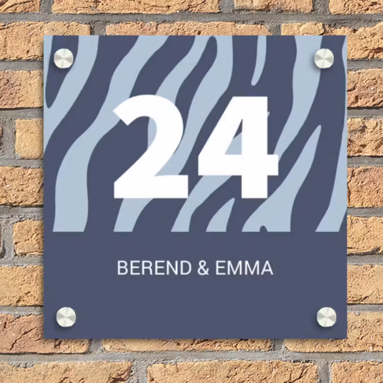 Blauw zebra - Klassiek Naambord Vierkant klein -sfeer1