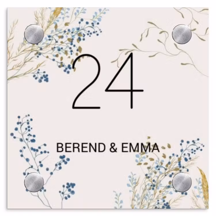 Bloemen - Beige - Klassiek Naambord Vierkant klein -3d