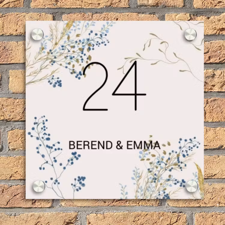 Bloemen - Beige - Klassiek Naambord Vierkant klein -sfeer1