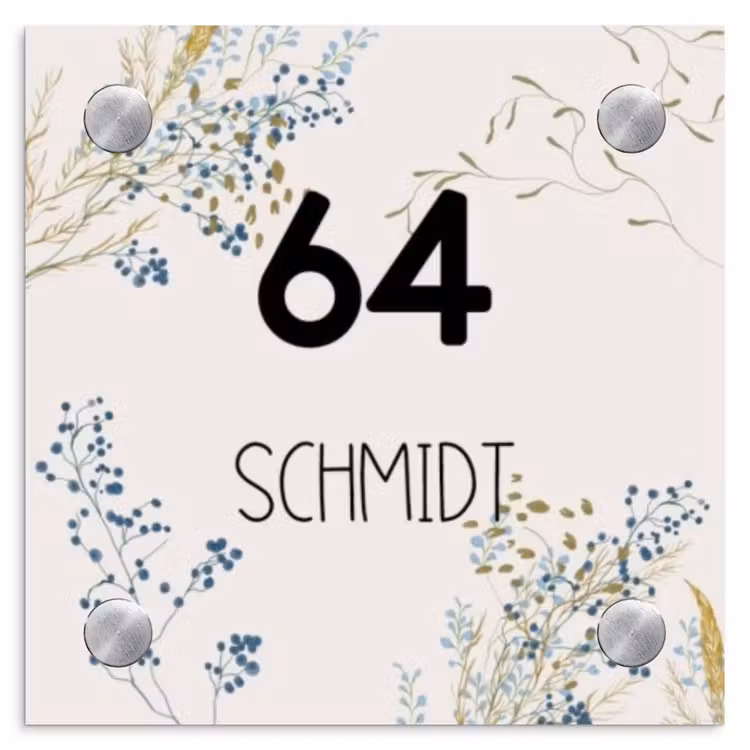 Bloemen - Beige - Modern Naambord Vierkant klein -3d
