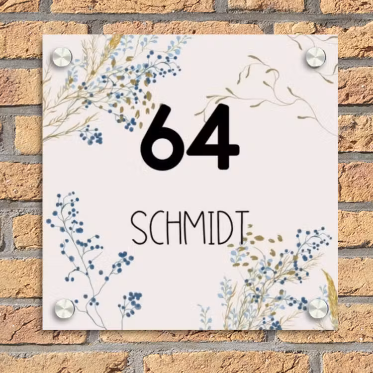 Bloemen - Beige - Modern Naambord Vierkant klein -sfeer1