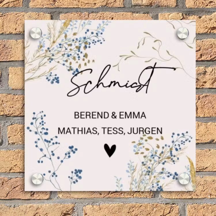 Bloemen - Beige - Sierlijk Naambord Vierkant klein -sfeer1