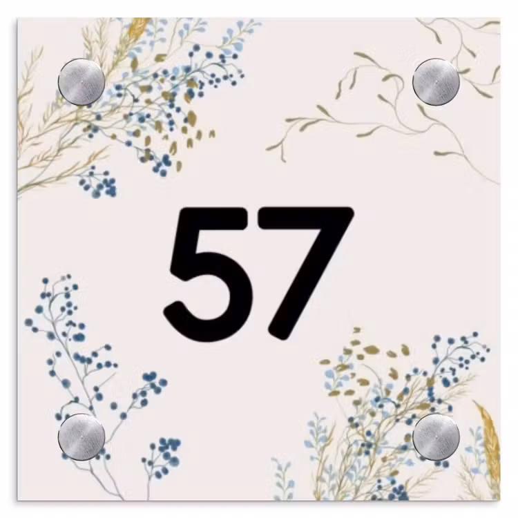 Bloemen - Beige - Traditioneel Naambord Vierkant klein -3d