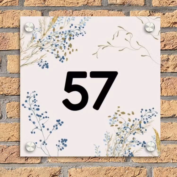 Bloemen - Beige - Traditioneel Naambord Vierkant klein -sfeer1