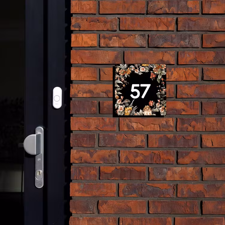 Bloemen - Zwart - Traditioneel Naambord Vierkant klein -sfeer1-XS