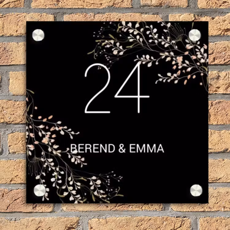 Botanisch - Zwart - Klassiek Naambord Vierkant klein -sfeer1