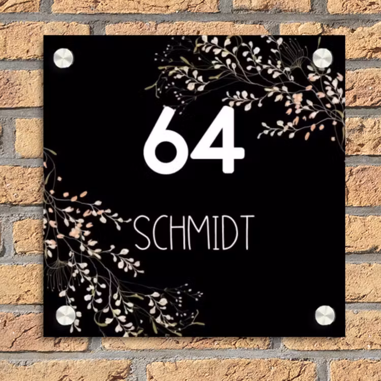 Botanisch - Zwart - Modern Naambord Vierkant klein -sfeer1