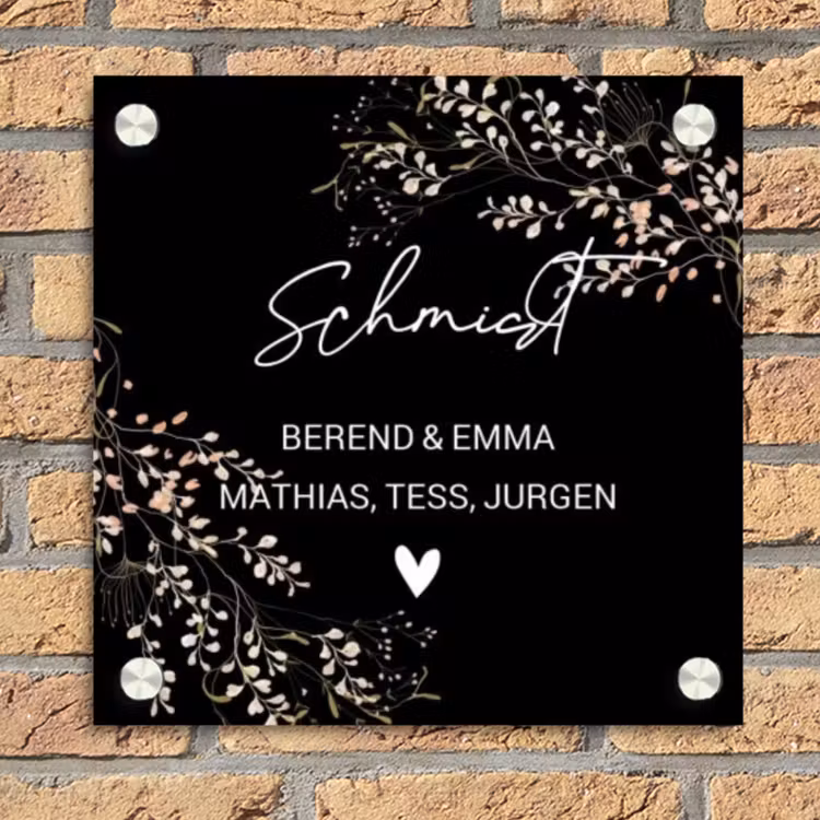 Botanisch - Zwart - Sierlijk Naambord Vierkant klein -sfeer1