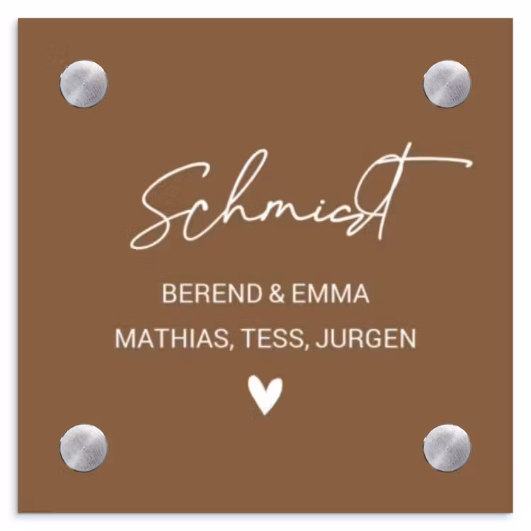 Bruin - Sierlijk Naambord Vierkant klein -3d