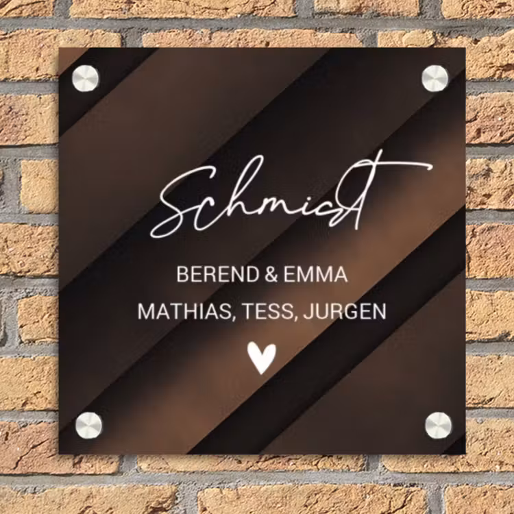 Bruine diagonale banen - Sierlijk Naambord Vierkant klein -sfeer1