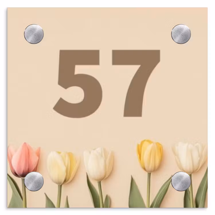 Gekleurde tulpen beige achtergrond - Traditioneel Naambord Vierkant klein -3d