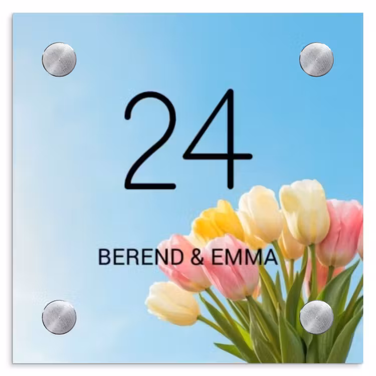 Gekleurde tulpen lucht - Klassiek Naambord Vierkant klein -3d