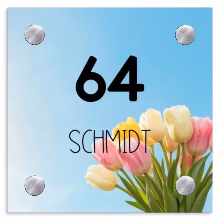 Gekleurde tulpen lucht - Modern Naambord Vierkant klein -3d