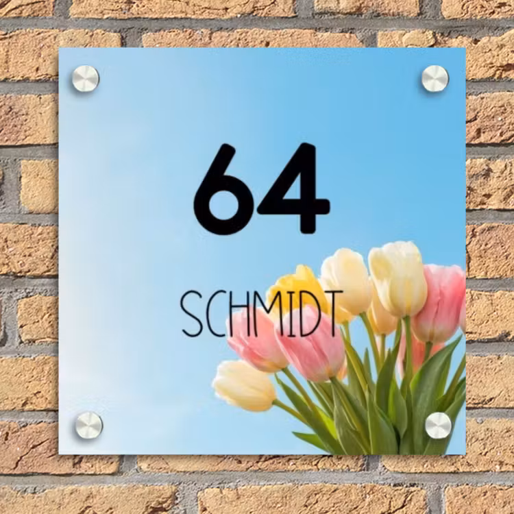 Gekleurde tulpen lucht - Modern Naambord Vierkant klein -sfeer1