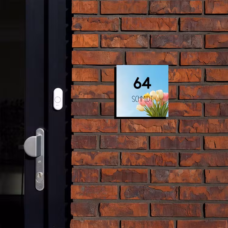 Gekleurde tulpen lucht - Modern Naambord Vierkant klein -sfeer1-XS