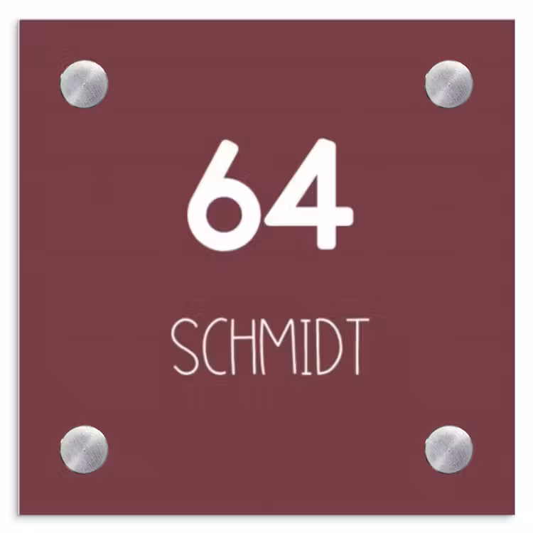 Bordeauxrood - Modern Naambord Vierkant klein -3d