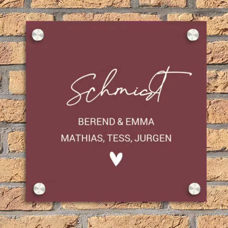 Bordeauxrood - Sierlijk Naambord Vierkant klein -sfeer1