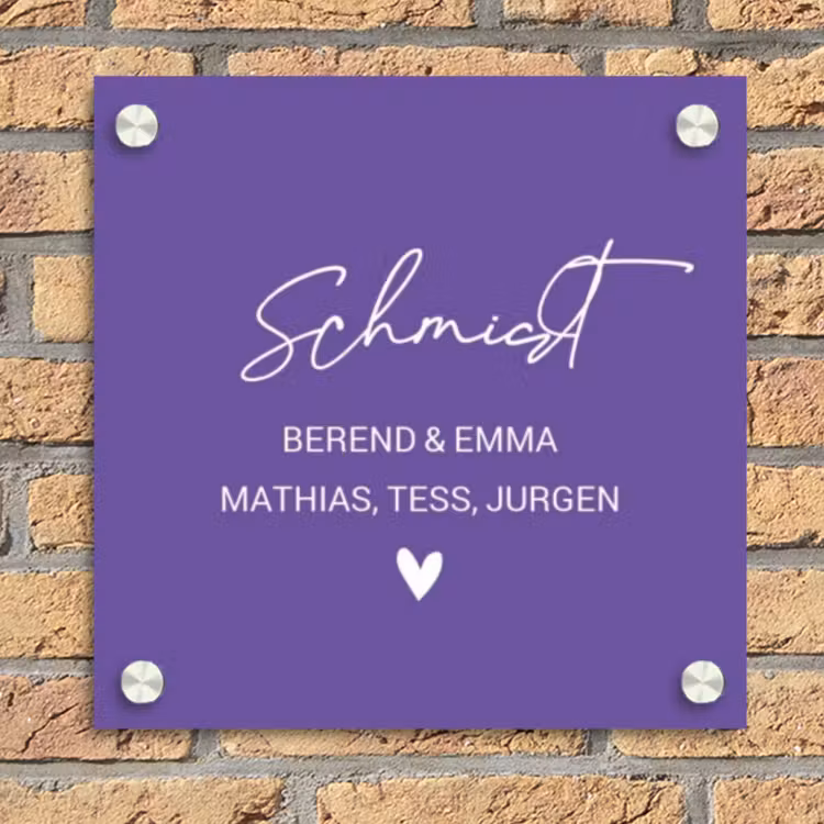 Donkerpaars - Sierlijk Naambord Vierkant klein -sfeer1