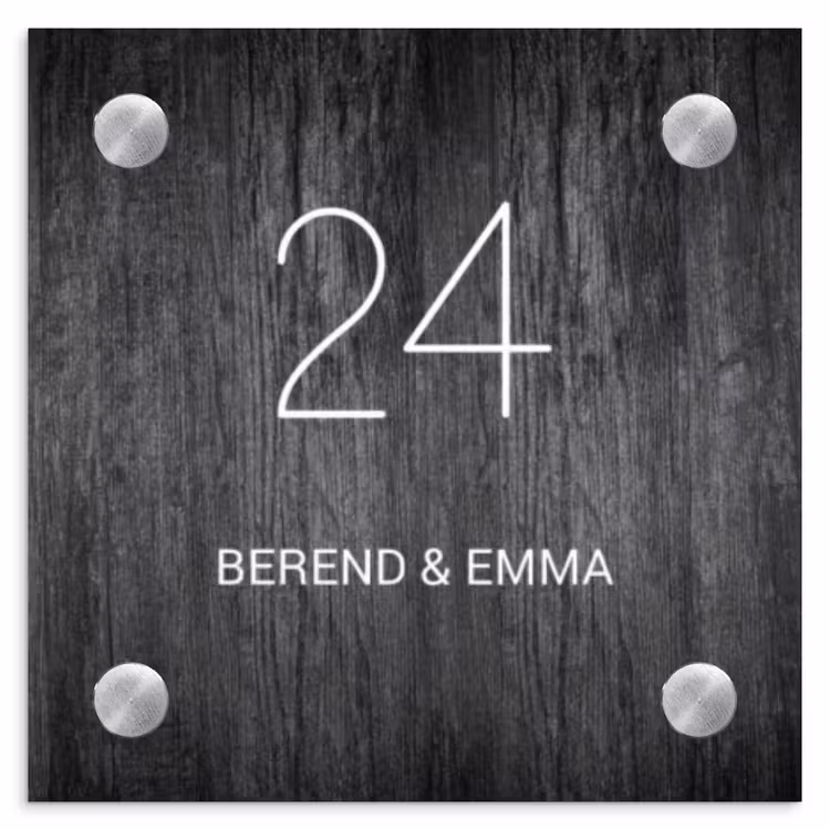 Donker hout - Klassiek Naambord Vierkant klein -3d