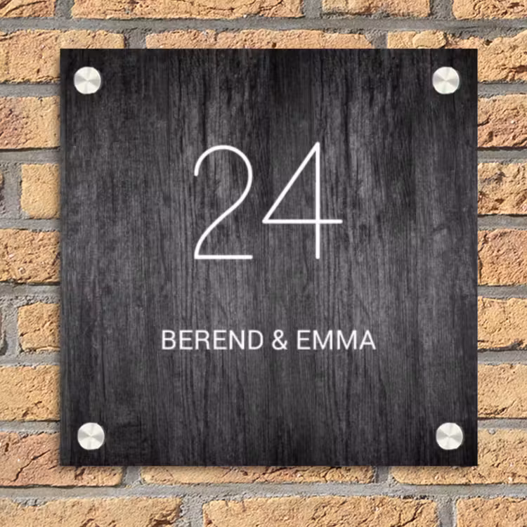Donker hout - Klassiek Naambord Vierkant klein -sfeer1