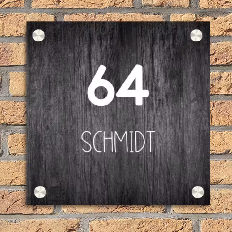 Donker hout - Modern Naambord Vierkant klein -sfeer1