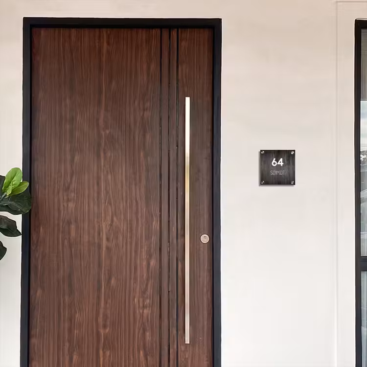 Donker hout - Modern Naambord Vierkant klein -sfeer10-XS