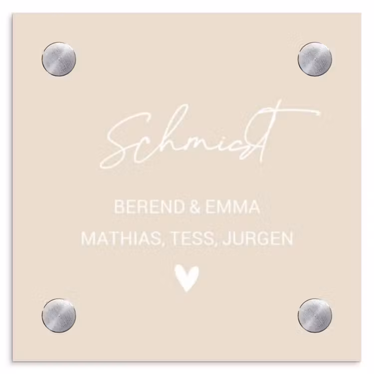 Effen - Beige - Sierlijk Naambord Vierkant klein -3d