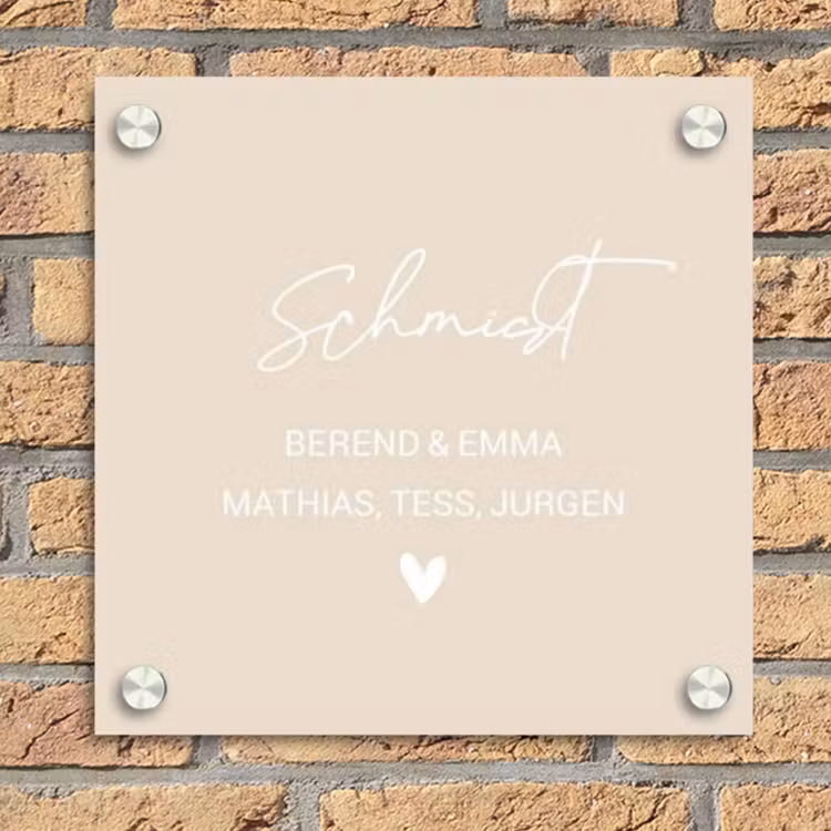Effen - Beige - Sierlijk Naambord Vierkant klein -sfeer1