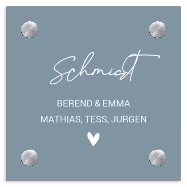 Effen blauwgrijs - Sierlijk Naambord Vierkant klein -3d