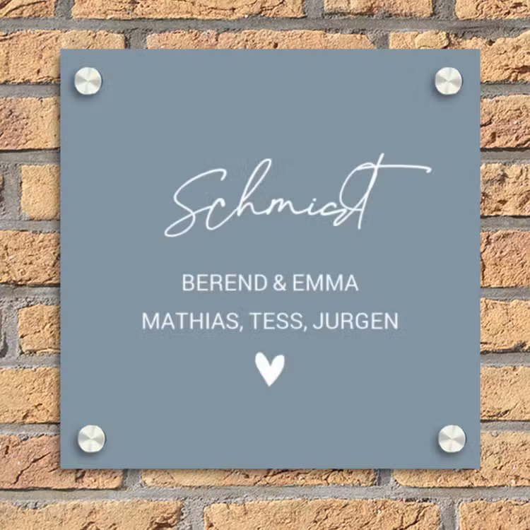 Effen blauwgrijs - Sierlijk Naambord Vierkant klein -sfeer1
