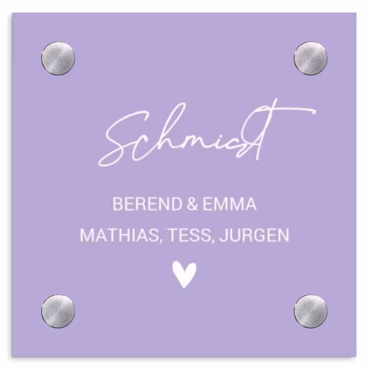 Effen - Lila - Sierlijk Naambord Vierkant klein -3d