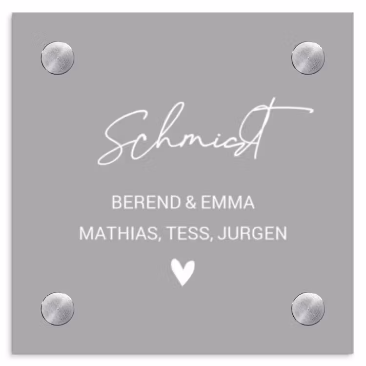 Effen lichtgrijs - Sierlijk Naambord Vierkant klein -3d