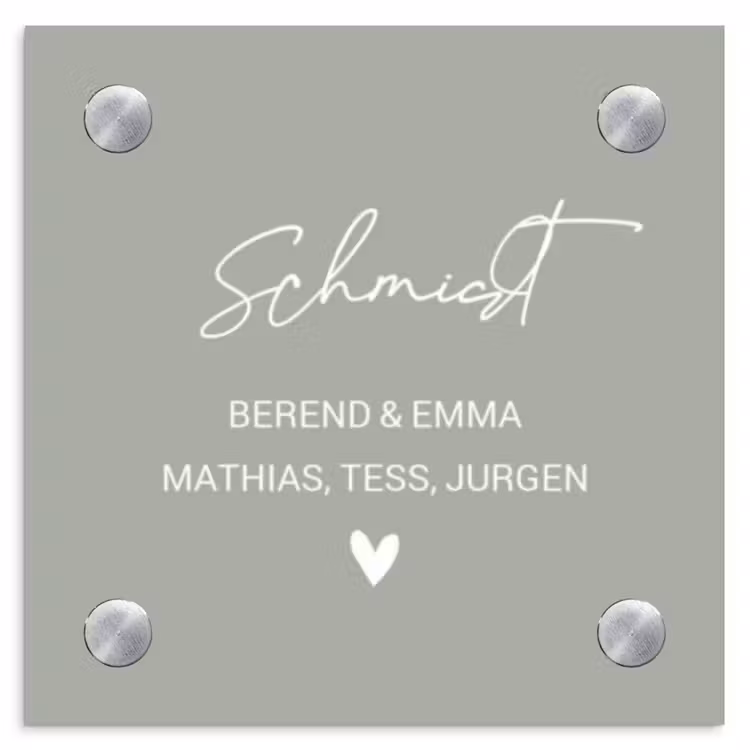 Effen lichtgrijs - Sierlijk Naambord Vierkant klein -3d