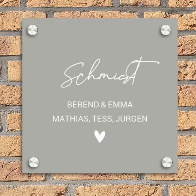 Effen lichtgrijs - Sierlijk Naambord Vierkant klein -sfeer1