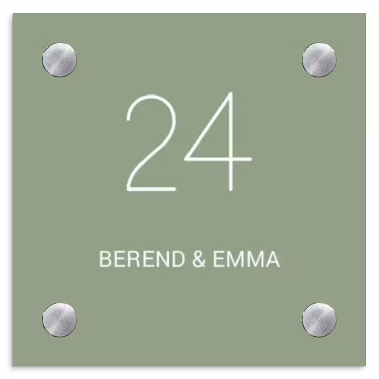 Effen olijfgroen - Sierlijk Naambord Vierkant klein -3d