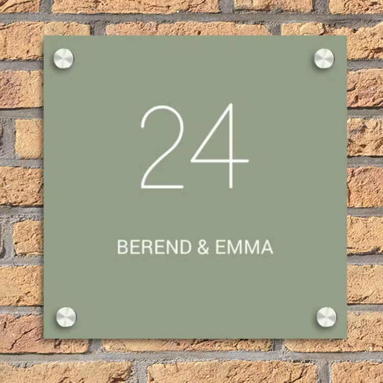 Effen olijfgroen - Sierlijk Naambord Vierkant klein -sfeer1