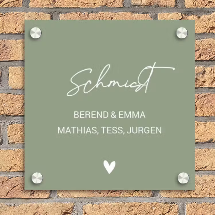 Effen olijfgroen - Sierlijk Naambord Vierkant klein -sfeer1