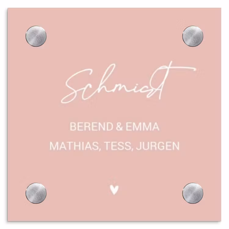 Effen roze - Sierlijk Naambord Vierkant klein -3d