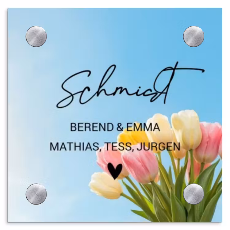 Gekleurde tulpen lucht - Sierlijk Naambord Vierkant klein -3d